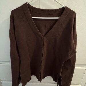 Brown V-Neck Women's Cardigan